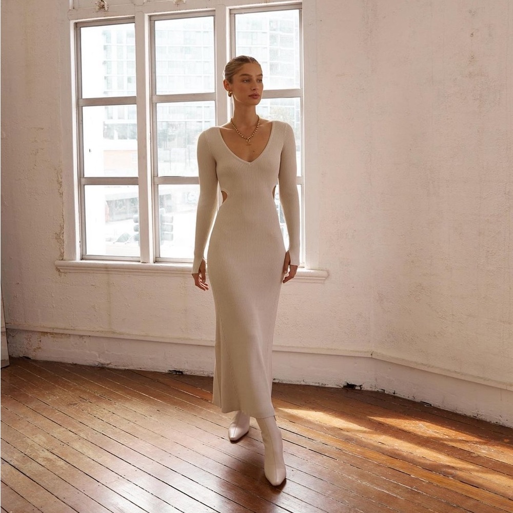 Dissh - new with tags! Long beige fitted dress.